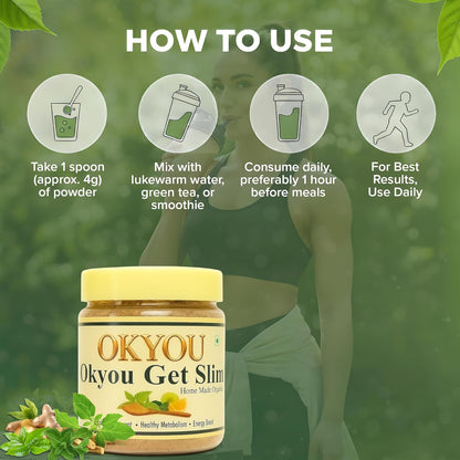 Okyou Get Slim | 100% Natural Organic Weight Management Powder | 1 Week Course |Herbal Blend with 21 Ingredients | Supports Healthy Metabolism & Energy Boost | Home Made | 100g (Pack of 1)